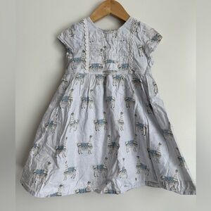 Pink Chicken llama alpaca print cotton dress blue cream lace girl 4T